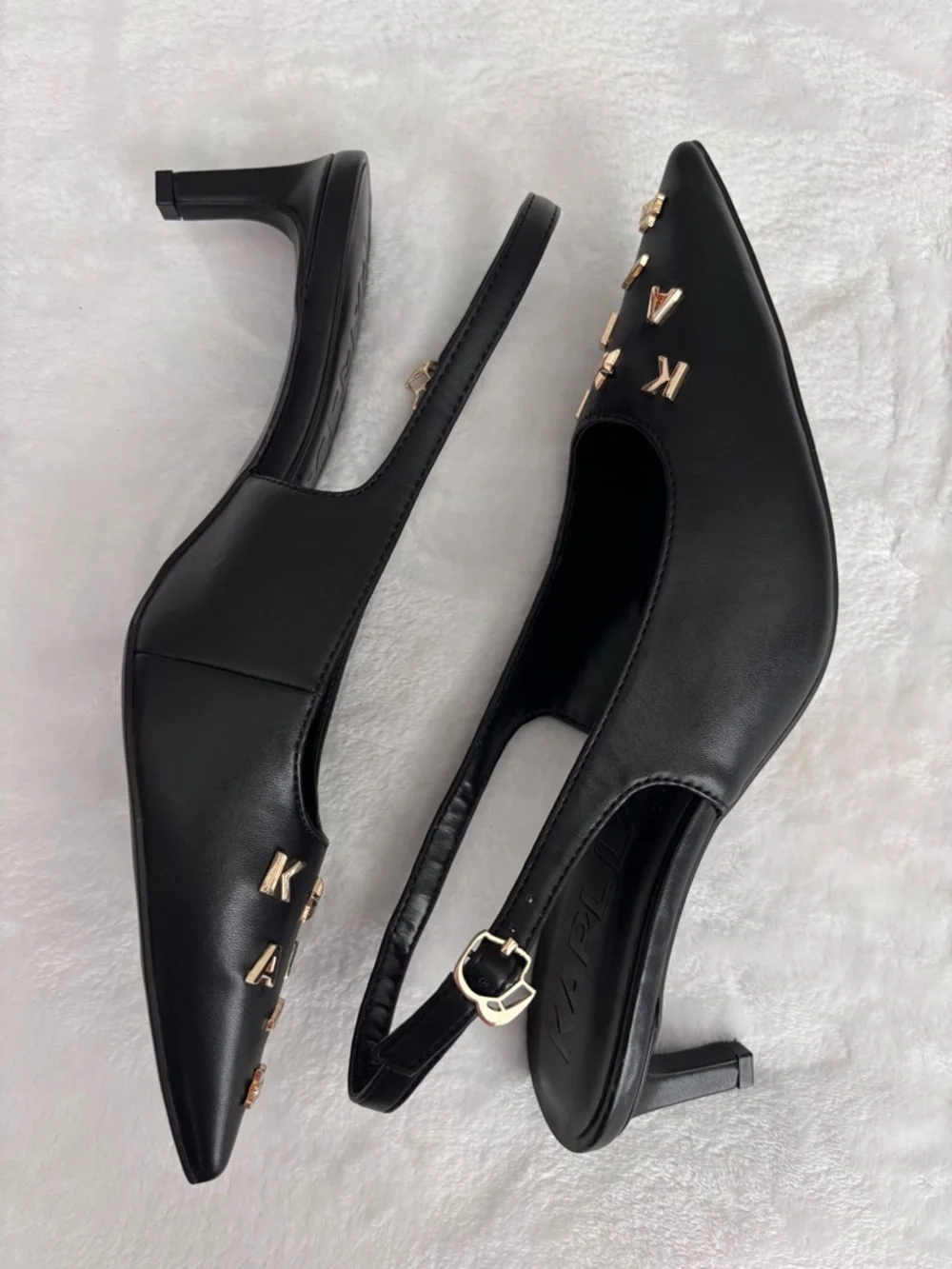 KARL LAGERFELD Sunday Black Faux Leather Slingback Kitten Heel Pump--NWOB--7.5 - Picture 11 of 15